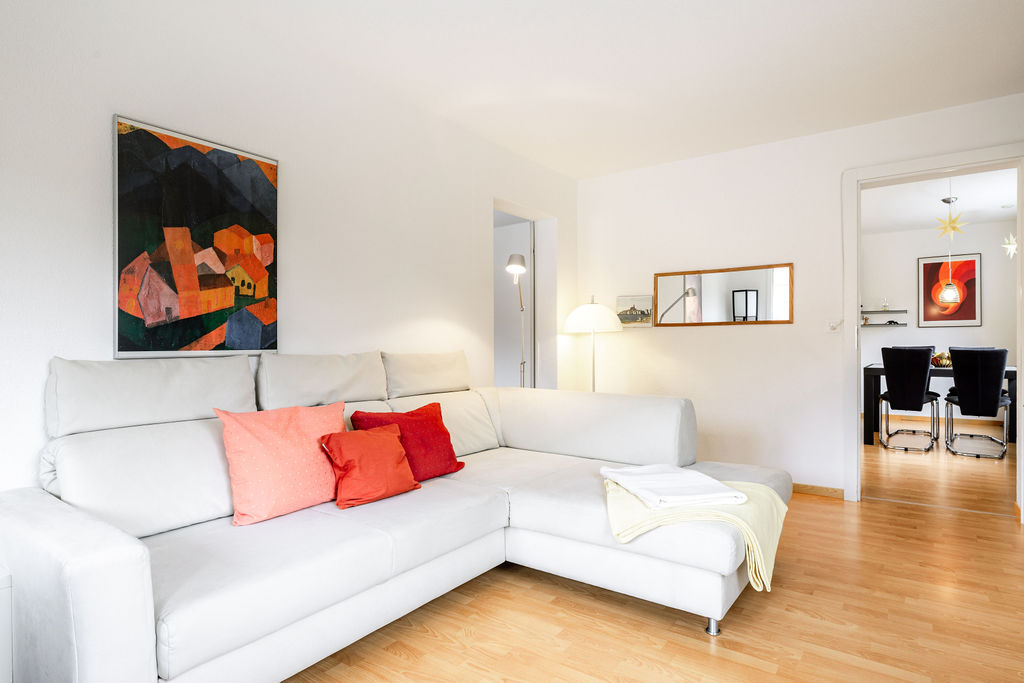 Bright living room with sectional sofa