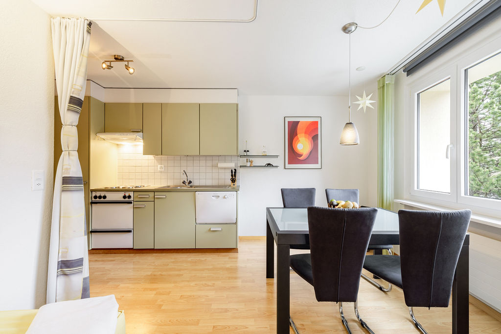 Open kitchen and dining area
